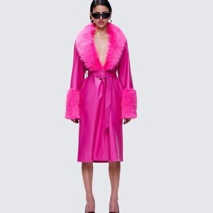 Women's Pink Faux Fur Trim Coat